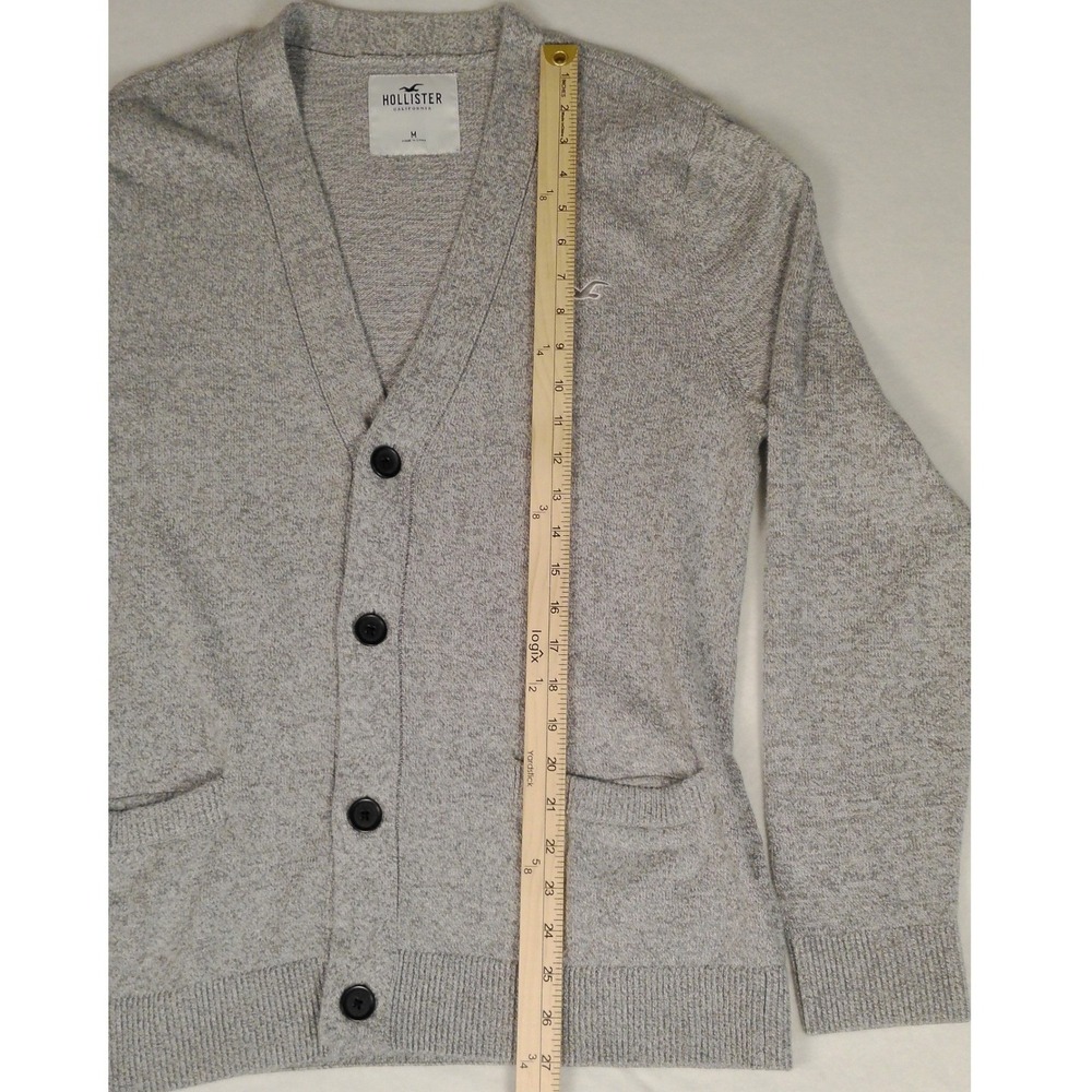 Hollister Mens Heather Gray Button Front Cardigan Sweater Logo Size M - Picture 7 of 9